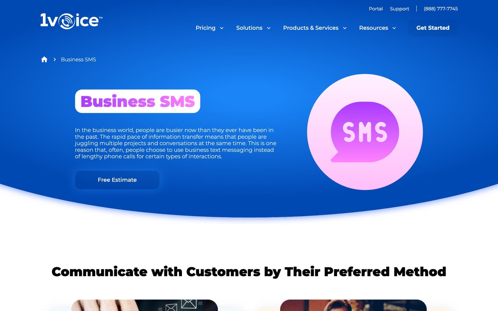 Business SMS — one of eight service-line pages.