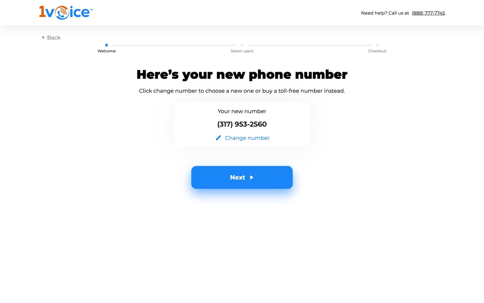 Order wizard — a phone number assigned before the buyer talks to anyone.