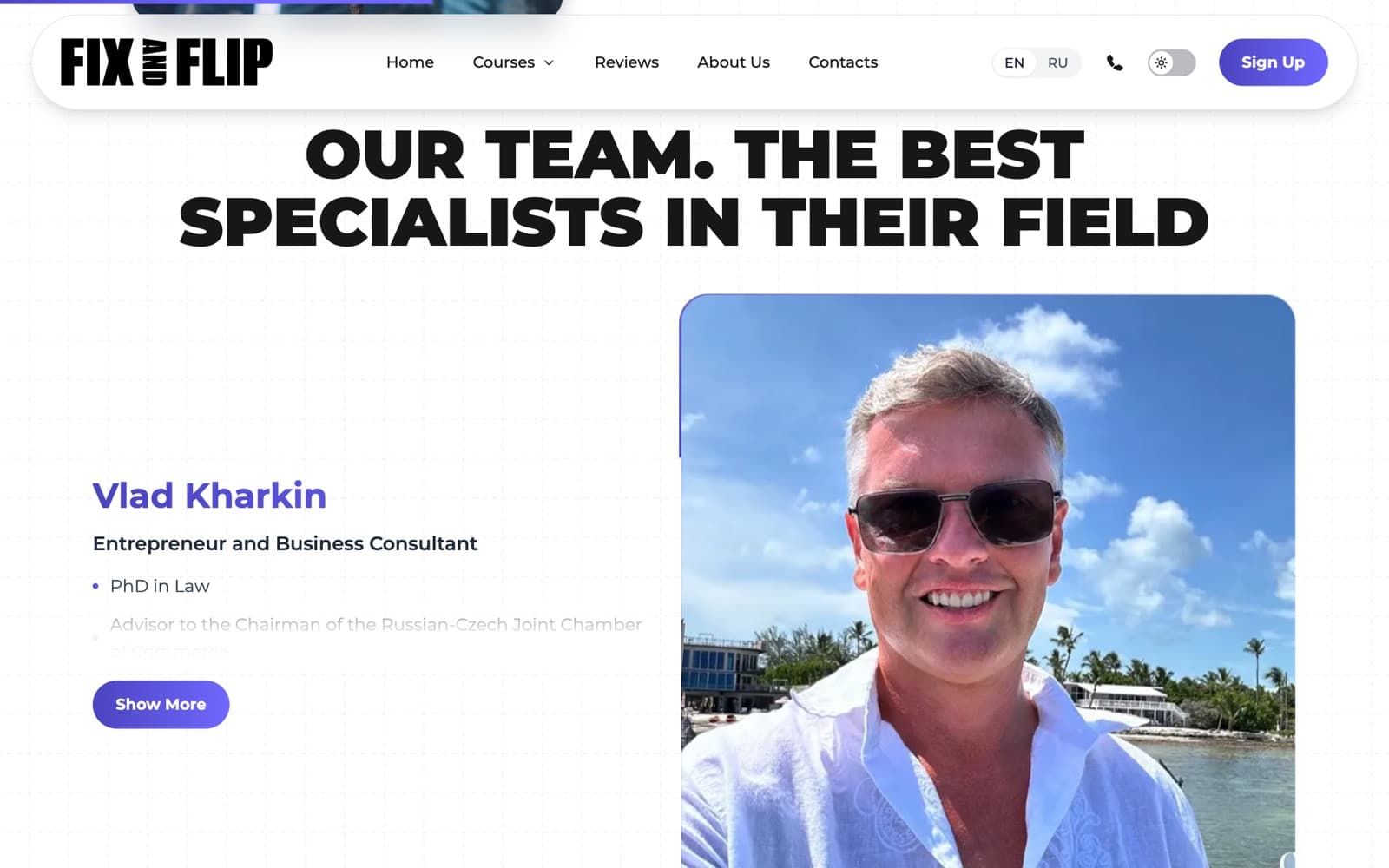About — the teaching team, starting with the Fix and Flip course teacher.