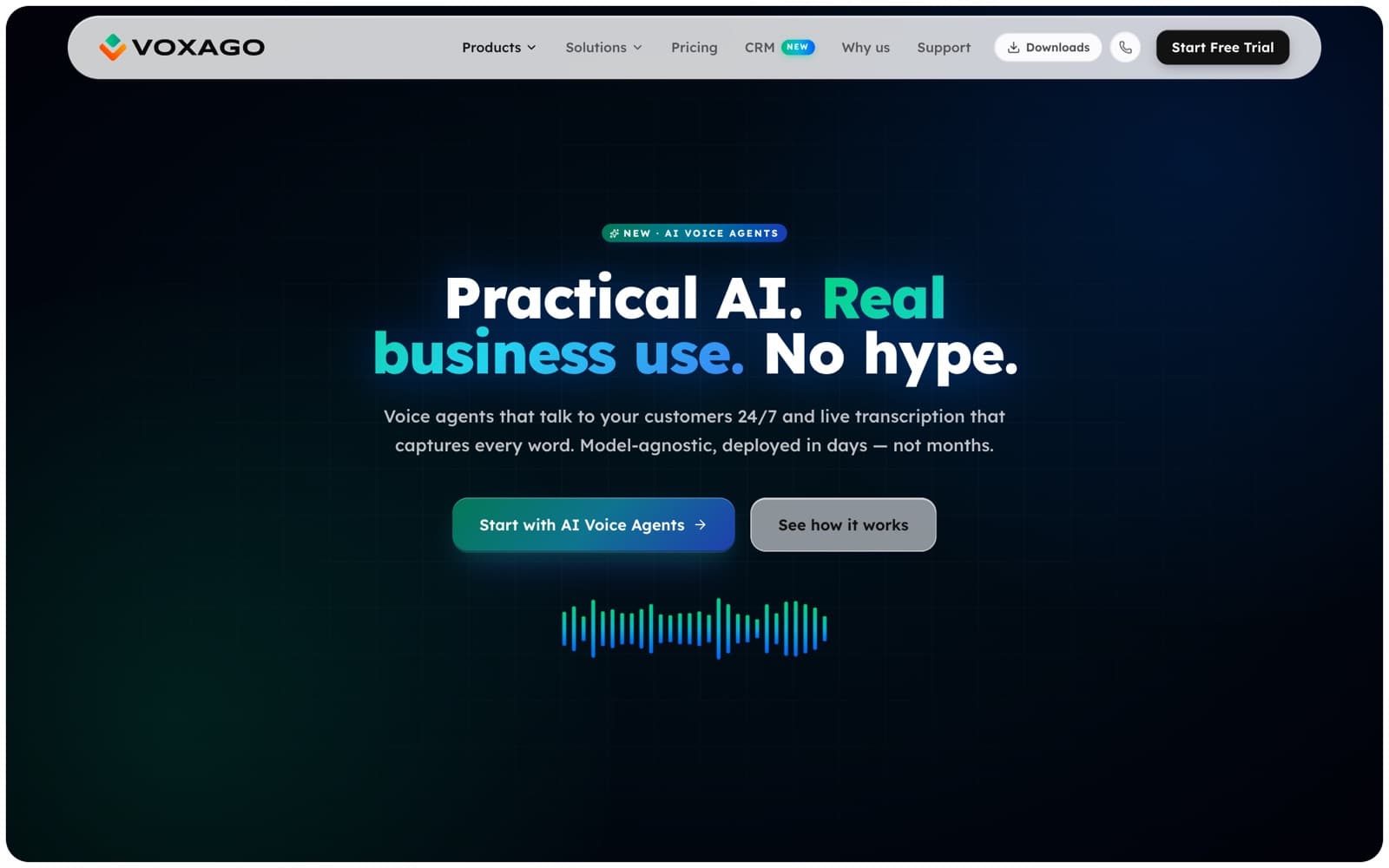 AI Voice Agents — the AI product line on its own dark template.